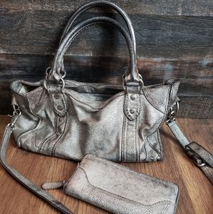 Frye Melissa satchel and matching wallet Metallic